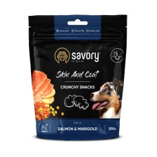 Savory Dog Skin And Coat Crunchy Snack Ласощі для дорослих собак з лососем та чорнобривцями