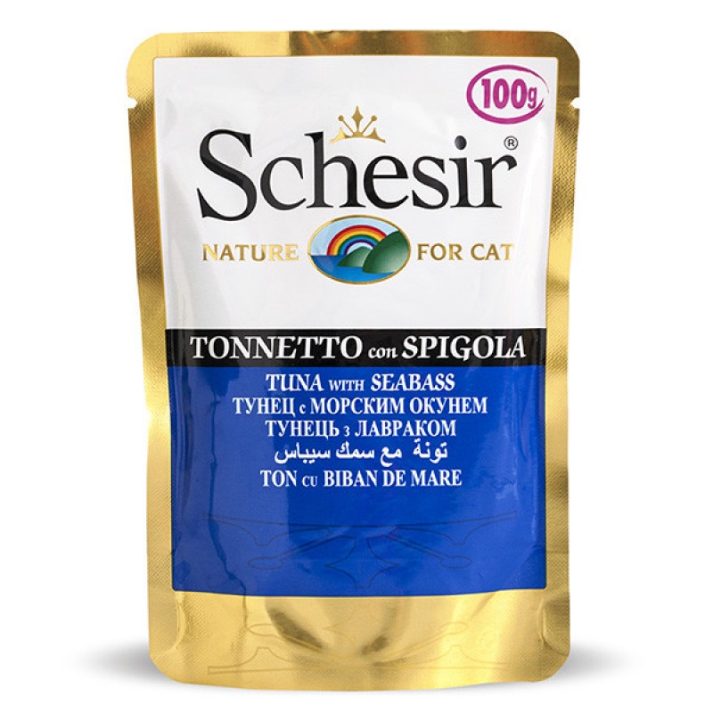 Schesir Tuna Seabass Консерви для кішок з тунцем та морським окунем у желе (пауч)