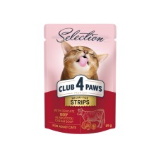 Club 4 Paws Premium Selection Консерви для дорослих кішок м'ясні смужки з яловичиною у крем супі з брокколі