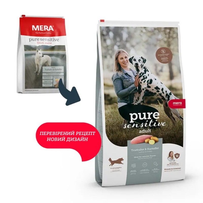 Mera Pure Sensitive Fresh meat Truthan & Kartoffel Беззерновий корм зі свіжим м'ясом індички та картоплею для собак