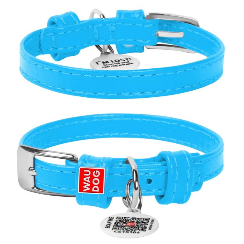 Collar Waudog Glamour Нашийник для собак шкіряний блакитний