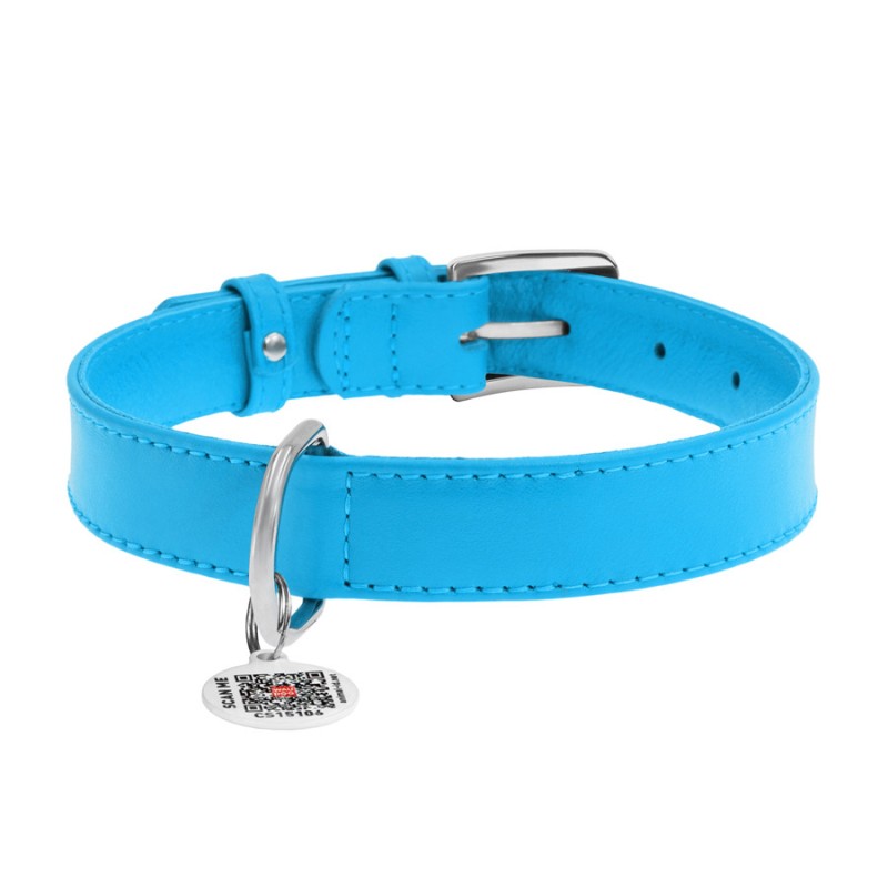 Collar Waudog Glamour Нашийник для собак шкіряний блакитний