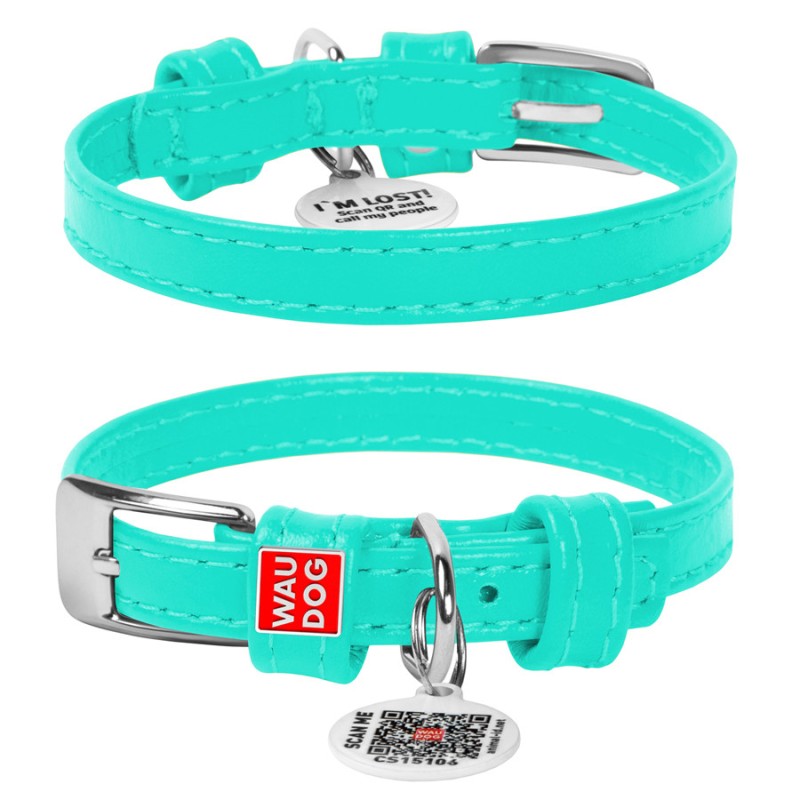 Collar Waudog Glamour Нашийник для собак ментоловий шкіряний