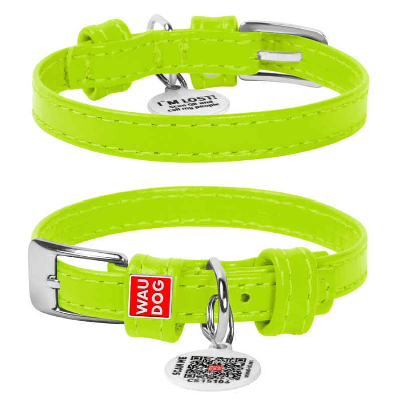 Collar Waudog Glamour Нашийник для собак шкіряний салатовий