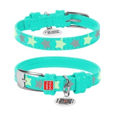 Collar Waudog Glamour Нашийник для собак шкіряний світловідбиваючий Зірочка ментоловий