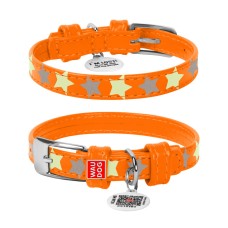 Collar Waudog Glamour Нашийник для собак шкіряний світловідбиваючий Зірочка помаранчевий