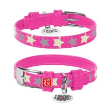 Collar Waudog Glamour Нашийник для собак шкіряний світловідбиваючий Зірочка рожевий