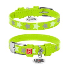 Collar Waudog Glamour Нашийник для собак шкіряний світловідбиваючий Зірочка салатова