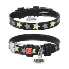 Collar Waudog Glamour Нашийник для собак шкіряний світловідбиваючий Зірочка чорний