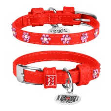 Collar Waudog Glamour Нашийник для собак шкіряний зі стразами Квіточка червона