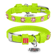 Collar Waudog Glamour Нашийник для собак шкіряний зі стразами Квіточка салатова