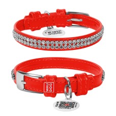Collar Waudog Glamour Нашийник для собак шкіряний Полотно червоної стрази