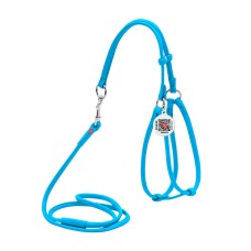 Collar Waudog Glamour Шлея з повідцем для котів та собак шкіряна кругла блакитна