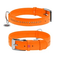 Collar Waudog Glamour Нашийник для собак шкіряний подвійний зі стразами помаранчевий