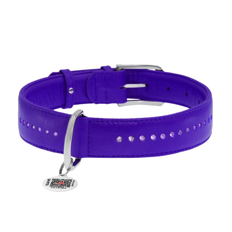 Collar Waudog Glamour Нашийник для собак шкіряний подвійний зі стразами фіолетовий