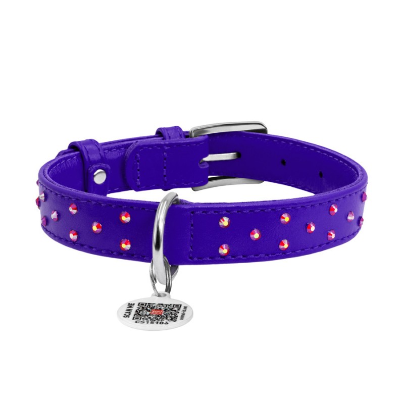 Collar Waudog Glamour Нашийник для собак шкіряний з клейовими стразами фіолетовий