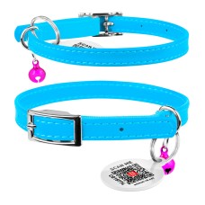 Collar Waudog Glamour Нашийник для котів шкіряний з гумкою без прикрас блакитний