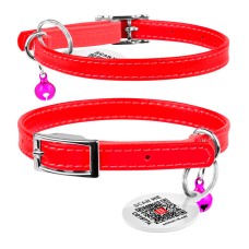 Collar Waudog Glamour Нашийник для котів шкіряний з гумкою без прикрас червоний