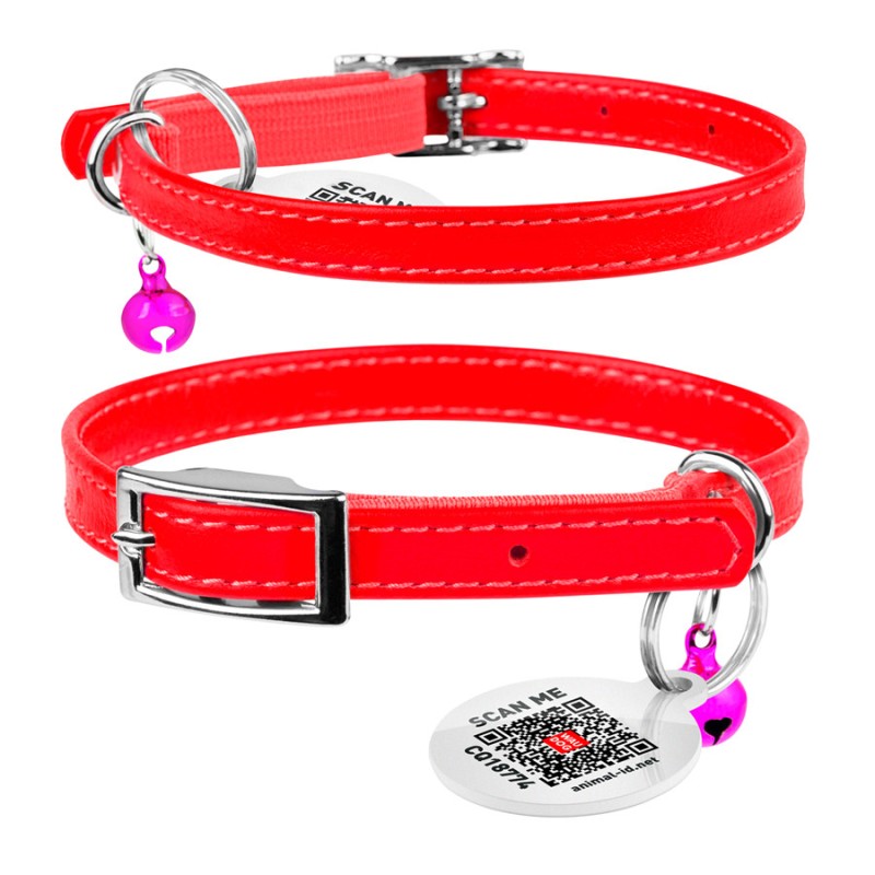 Collar Waudog Glamour Нашийник для котів шкіряний з гумкою без прикрас червоний