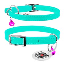 Collar Waudog Glamour Нашийник для котів шкіряний з гумкою без прикрас ментоловий