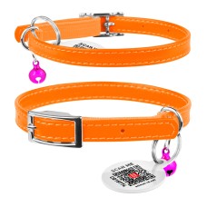 Collar Waudog Glamour Нашийник для котів шкіряний з гумкою без прикрас помаранчевий
