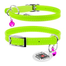 Collar Waudog Glamour Нашийник для котів шкіряний з гумкою без прикрас салатовий