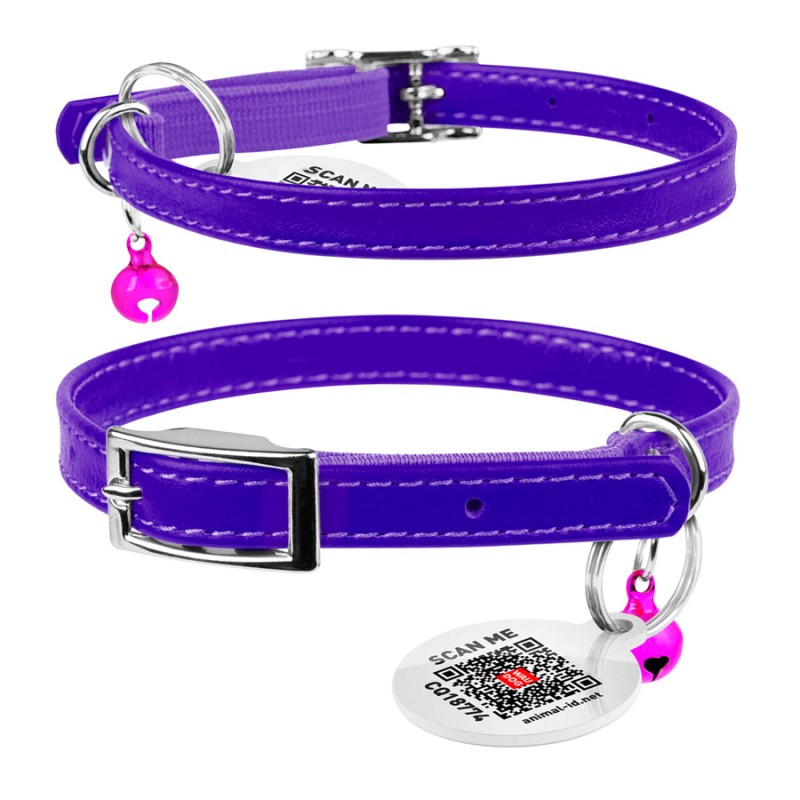 Collar Waudog Glamour Нашийник для котів шкіряний з гумкою без прикрас фіолетовий