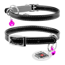 Collar Waudog Glamour Нашийник для котів шкіряний з гумкою без прикрас чорний
