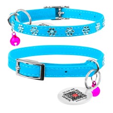 Collar Waudog Glamour Нашийник для котів з гумкою та клейовими стразами Квіточка блакитна