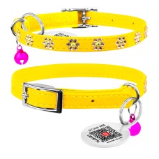 Collar Waudog Glamour Нашийник для котів з гумкою та клейовими стразами Квіточка жовта