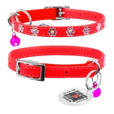 Collar Waudog Glamour Нашийник для котів з гумкою та клейовими стразами Квіточка червона