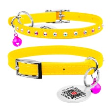 Collar Waudog Glamour Нашийник для котів з гумкою та клейовими стразами жовтий