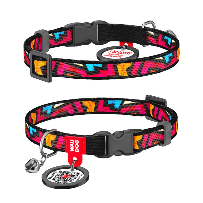 Collar Waudog Nylon Нашийник для котів нейлоновий c QR паспортом Графіті