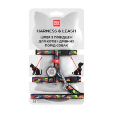 Collar Waudog Nylon Шлея з повідцем для котів та дрібних собак нейлонова c QR паспортом Вітраж
