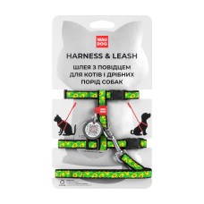 Collar Waudog Nylon Шлея з повідцем для котів та дрібних собак нейлонова c QR паспортом Авокадо