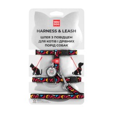 Collar Waudog Nylon Шлея з повідцем для котів та дрібних собак нейлонова c QR паспортом Графіті