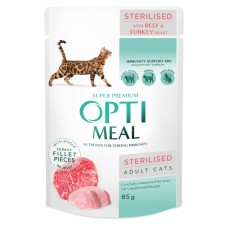 Optimeal Cat Sterilised Консерви дорослих стерилізованих кішок з яловичиною та індичиним філе в желе