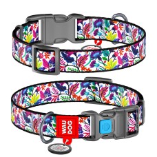 Collar Waudog Nylon Нашийник для собак нейлоновий c QR паспортом пластикова пряжка-фастекс Чарівні квіти