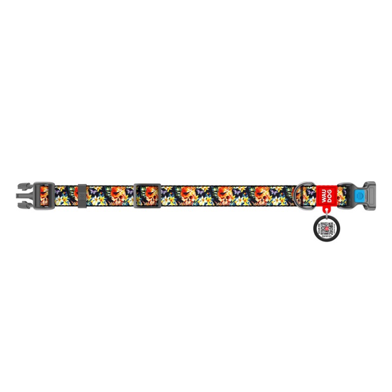Collar Waudog Nylon Нашийник для собак нейлоновий c QR паспортом пластикова пряжка-фастекс Гламурні черепи