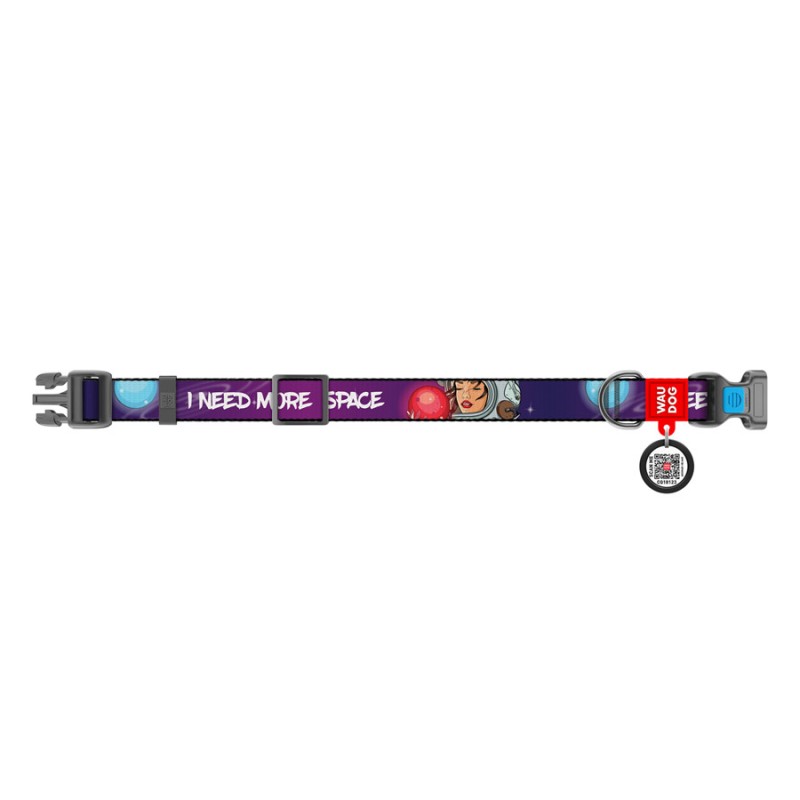 Collar Waudog Nylon Нашийник для собак нейлоновий c QR паспортом пластикова пряжка-фастекс Більше космосу