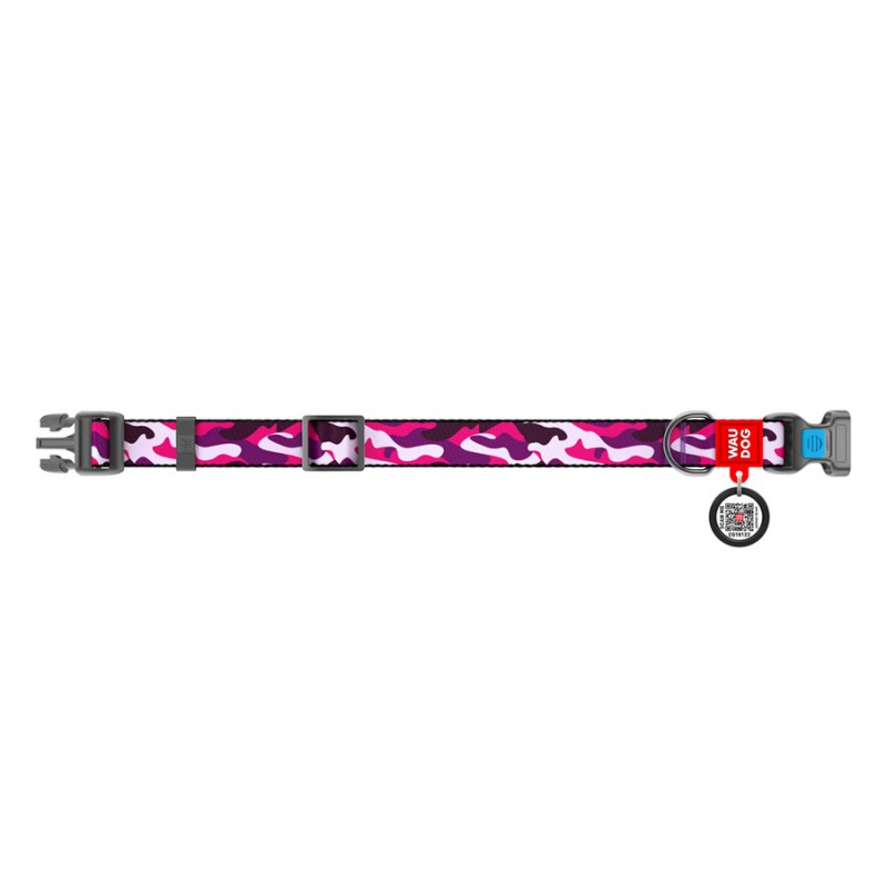 Collar Waudog Nylon Нашийник для собак нейлоновий c QR паспортом пластикова пряжка-фастекс Рожевий камо