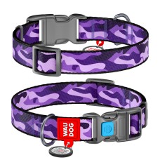 Collar Waudog Nylon Нашийник для собак нейлоновий c QR паспортом пластикова пряжка-фастекс Фіолетовий камо