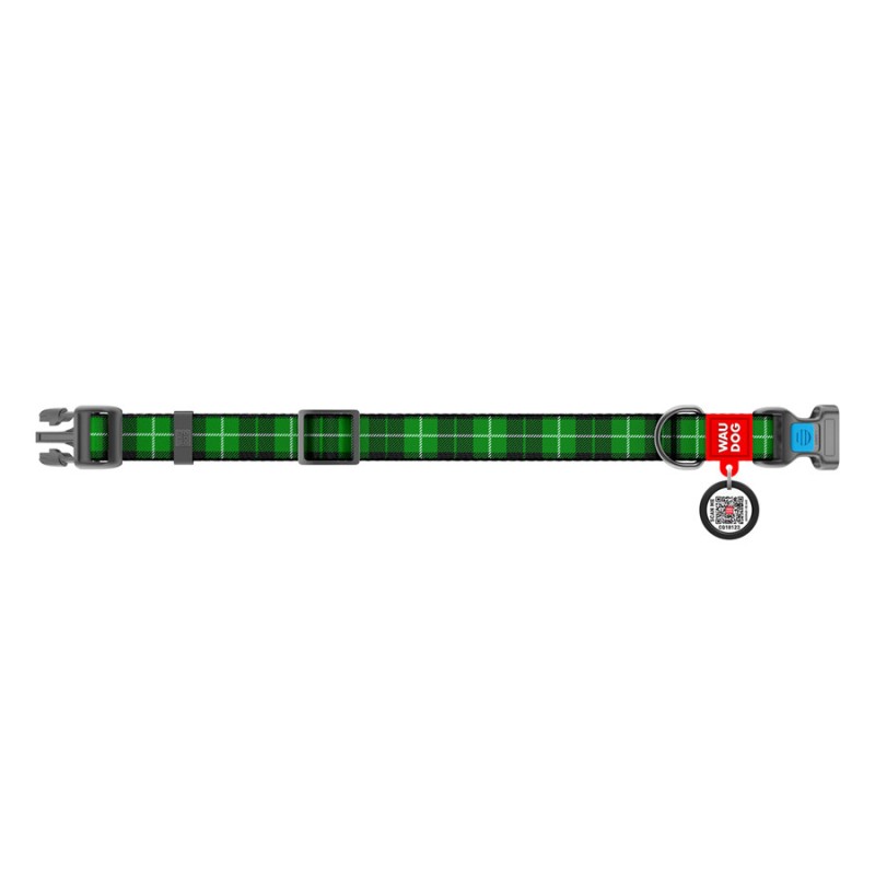 Collar Waudog Nylon Нашийник для собак нейлоновий c QR паспортом пластикова пряжка-фастекс Шотландка зелена