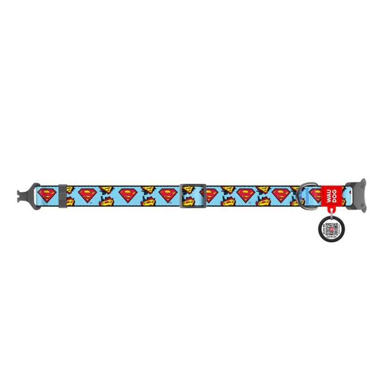 Collar Waudog Nylon Нашийник для собак нейлоновий c QR паспортом металева пряжка-фастекс Супермен