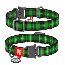 Collar Waudog Nylon Нашийник для собак нейлоновий c QR паспортом металева пряжка-фастекс Шотландтка зелена