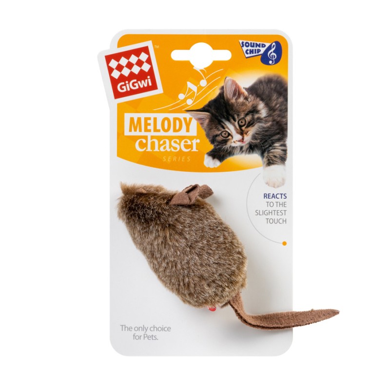 GiGwi Melody Chaser Іграшка для котів Мишка з електронним чіпом хутряна