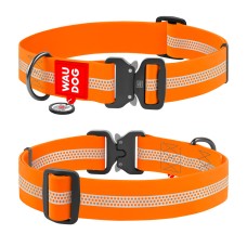 Collar Waudog Waterproof Нашийник для собак водостійкий світловідбивний з QR папортом металева пряжка-фастекс помаранчевий