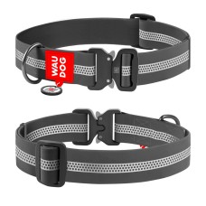 Collar Waudog Waterproof Нашийник для собак водостійкий світловідбивний c QR папортом металева пряжка-фастекс сірий