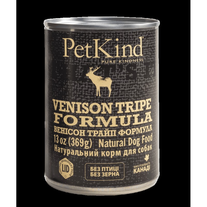 PetKind Venison Tripe Formula Беззернові консерви для собак з яловичиною, новозеландською олениною та яловичим рубцем