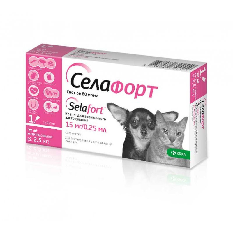 Selafort Селафорт Спот-он Краплі на холку від бліх та кліщів для котів та собак до 2,5 кг
